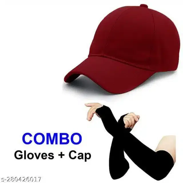 Cotton Arm Sleeves & Cap for Men & Women (Black & Red, Set of 2)