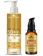 Bon Austin Broad Spectrum SPF Sunscreen Lotion (100 ml) with Under Eye Serum (30 ml) (Set of 2)