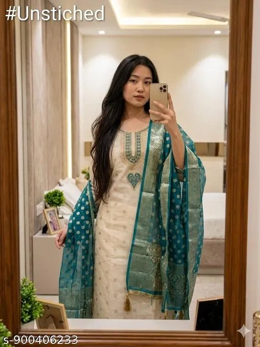 Chanderi Silk Embroidered Punjabi/All Over Suits for Women (Un Stitched)