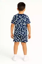 Cotton Geometric Print Clothing Set for Boys, Navy Blue 