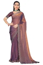 Satin Solid Saree for Women, Wine 