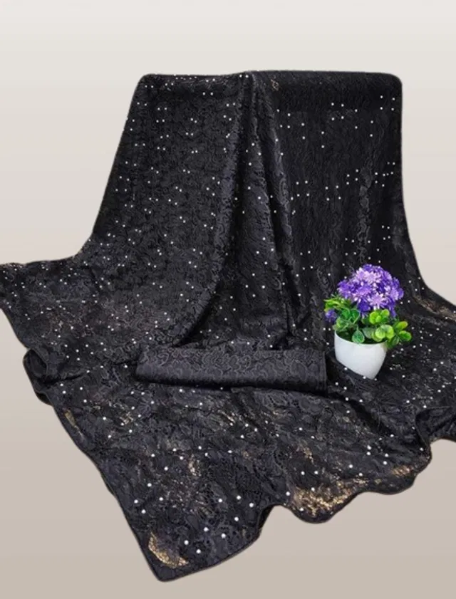 Net Solid Saree for Women (Black, 6.3 m)