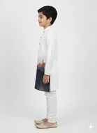 Silk Blend Printed Kurta & Paints Set for Boys , Cream 