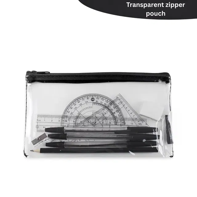 Oddy Transparent Zipper Pencil Pouch for School & Office [Pack of 1]