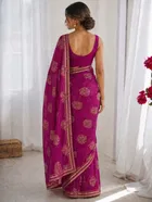Bollywood Organza Satin Embroidered Saree for Women 