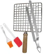 Stainless Steel Square Grill Roaster, Tong with Silicone Spatula & Oil Brush (Silver, Set of 4)