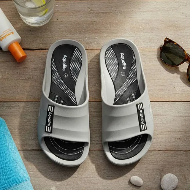 Aqualite Slides for Men (Grey, Black, 9 UK/India)
