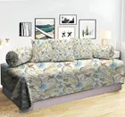 Sarangi Blue Floral Diwan Set with 1 Single Bedsheet, 5 Cushion Cover and 2 Bolster Cover