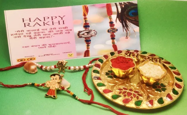 Alloy 2 Pcs Rakhi with 4.5 Inch Plate & Roli Chawal (Multicolor, Set of 1)