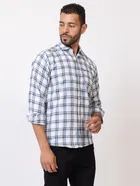 Cotton Blend Checkered Shirt for Men, White 