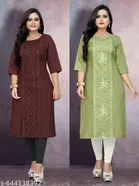 Floral Embroidered Cotton Blend Kurti for Women, Pack of 2 