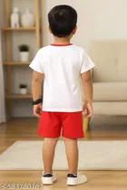 Hosiery Cotton Printed Clothing Set for Kids, White & Red 