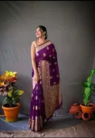 Litchi Silk Botanical Saree for Women, Purple 