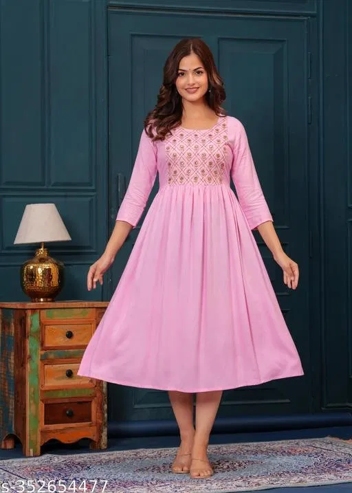 Rayon Kurti for Women, Pink (XS)