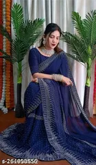 Cotton Silk Embellished Saree For Women, Blue