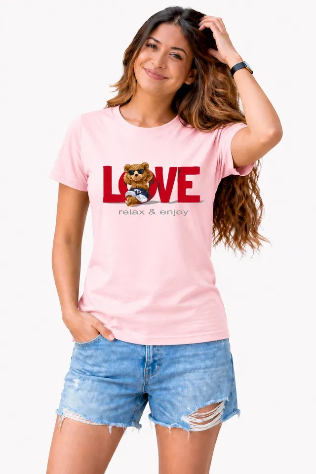Cotton Blend Tshirts for Women (Pink, M)