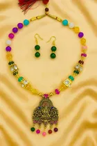 Women's Gold Oxidized Temple Jewellery Set with Earrings (Pack of 1)