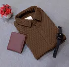 Cotton Blend Polo Neck T-Shirt for Men (Brown, S)