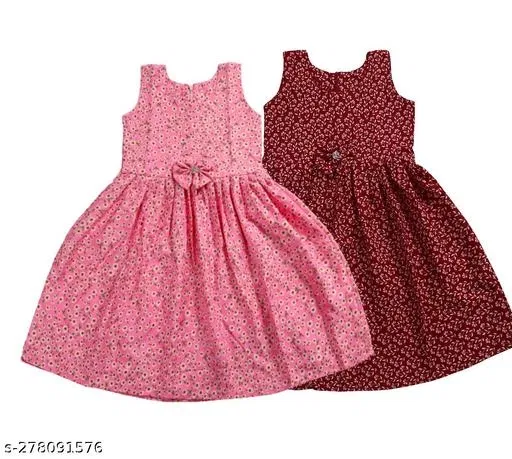 Frock Pack of 2 for Girls (Maroon, 7-8 Years)