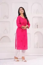 Cotton Chikankari Kurti for Women, Dark Pink 