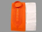 Cotton Embroidered Kurta with Pajama for Men (Orange & White, M)