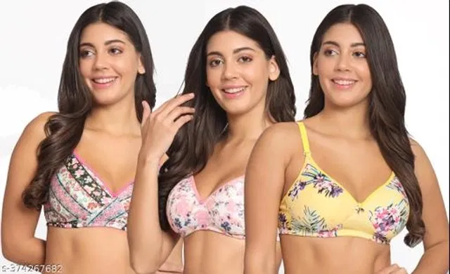 Cotton Blend Printed Padded Bra for Women (Multicolor, 38B) (Pack of 3)