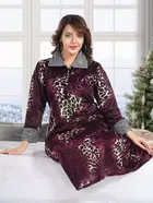 Velvet Printed Nightdress for Women (Wine, Free Size)