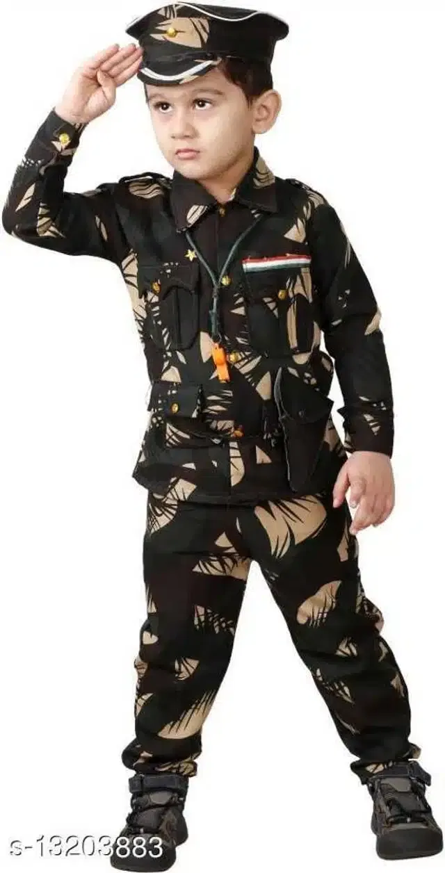 Poly Cotton Army Costume for kids (Green, 4-5 Years)