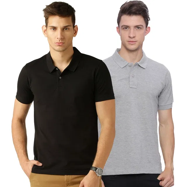 Polo Neck Solid Pack of 2 T-shirts for Men (Multicolor, M)