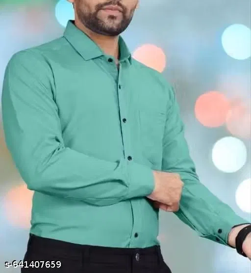Cotton Blend Solid Shirt for Men, Mint Green (S)