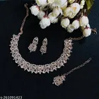 Twinkling White Diamond Rose Gold Necklace Set for Women 