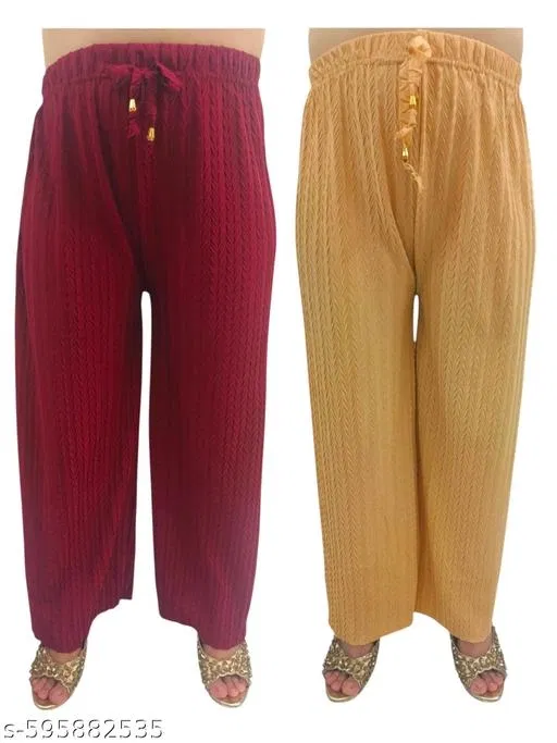 Palazzo Pants for Women, Pack of 2 (Maroon, M)
