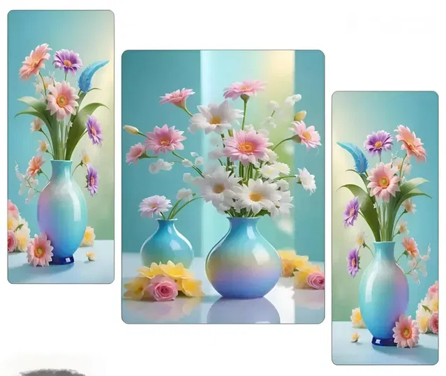 Akarts blue floral bouquet painting set of 3 12x18in