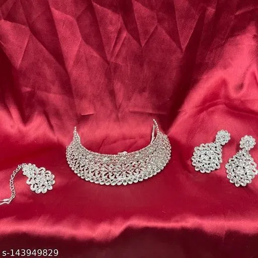 White Kundan Diamond Chocker Set for Women (White, Free Size)