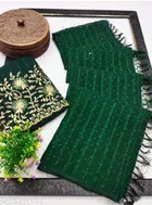 Georgette Solid Saree for Women, Bottle Green 