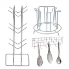 Stainless Steel Cup Stand Cup Holder & Glass Stand & Hook Rail For Kitchen (Set of 3) (OC-015)
