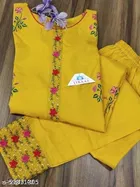 Anarkali Cotton Blend Embroidered Kurti with Pant for Women 