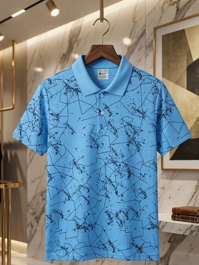 Printed Polo T-shirt for Men (Sky, L)