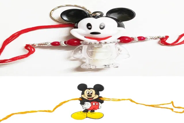 Plastic Miky and Rubber Rakhi for Kids (Multicolor, Pack of 2)