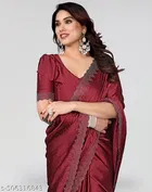 Satin Silk Printed Saree for Women, Maroon 