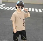 Hosiery Cotton Printed Clothing Set for Kids, Beige & Black 