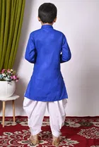 Cotton Embellished Kurta with Dhoti for Boys, Blue & White 