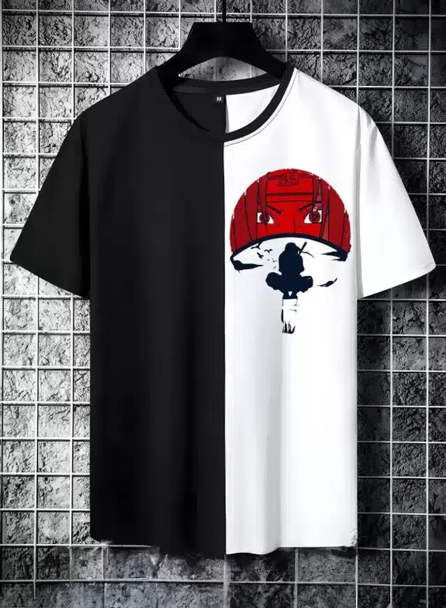 Half Sleeves T-Shirt for Men (Black & White, L)