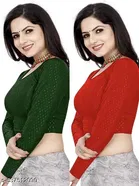 Lycra Ready Made Blouse for Women, Green & Red, Pack of 2 