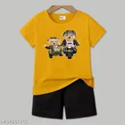 Cotton Blend Printed Clothing Set for Boys, Mustard 