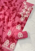 Cotton Tie-Dye Lucknowi Work Unstitched Suit Fabric with Dupatta for Women 