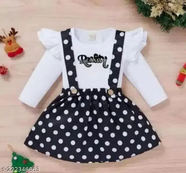 Crepe Full Sleeves Top & Bottom Clothing Set for Girls (White & Navy Blue, 12-18 Months)