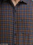Cotton Blend Checked Shirts for Men, Brown 