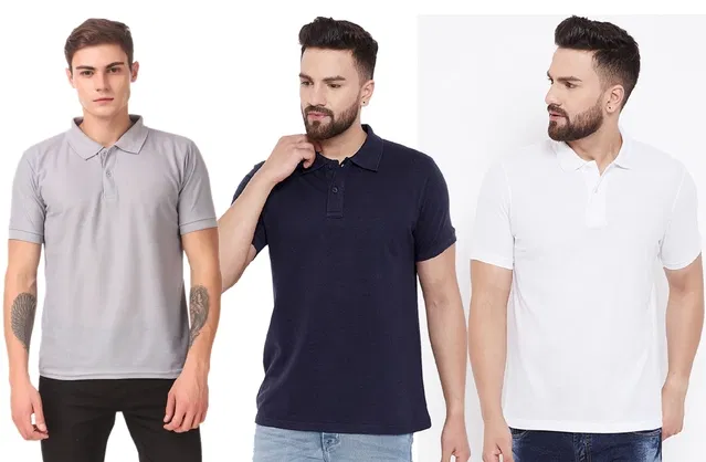 Polo T-shirts for Men, Pack of 3 (Multicolor, XL)