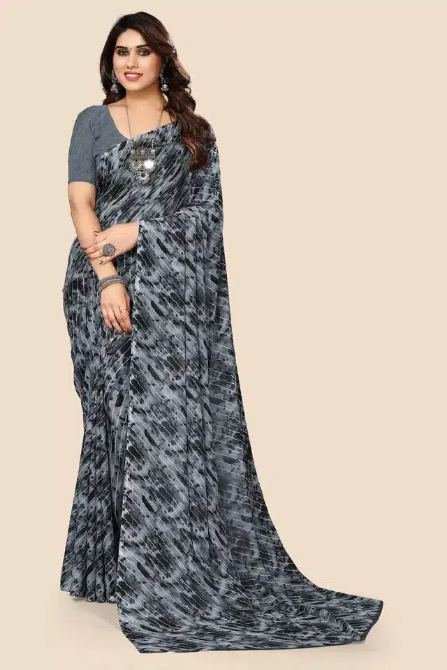 Georgette Printed Saree for Women (Grey, 6.3 m)